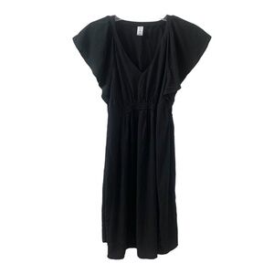 Old Navy Maternity Black Midi Dress Ruffle Sleeve Swing Skirt Chic Small